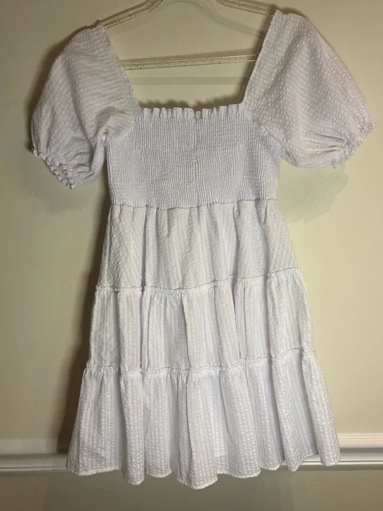 Pexioto NWT Coco White Smocked Puff Sleeve Mini Dress Size Medium - Picture 7 of 8